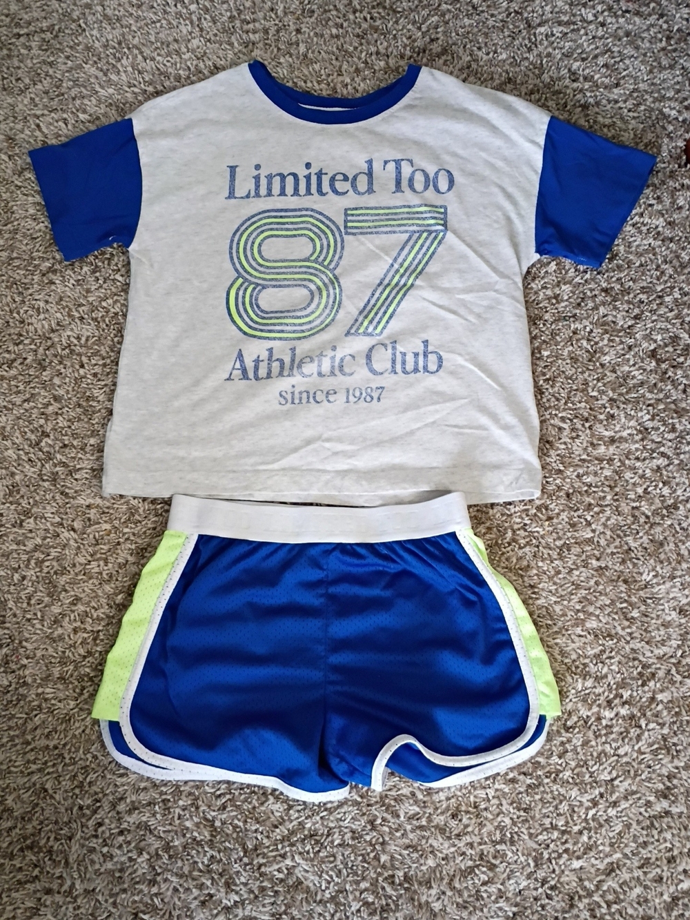 Limited Too White & Blue '87 Athletic Club Tee with Neon Accents